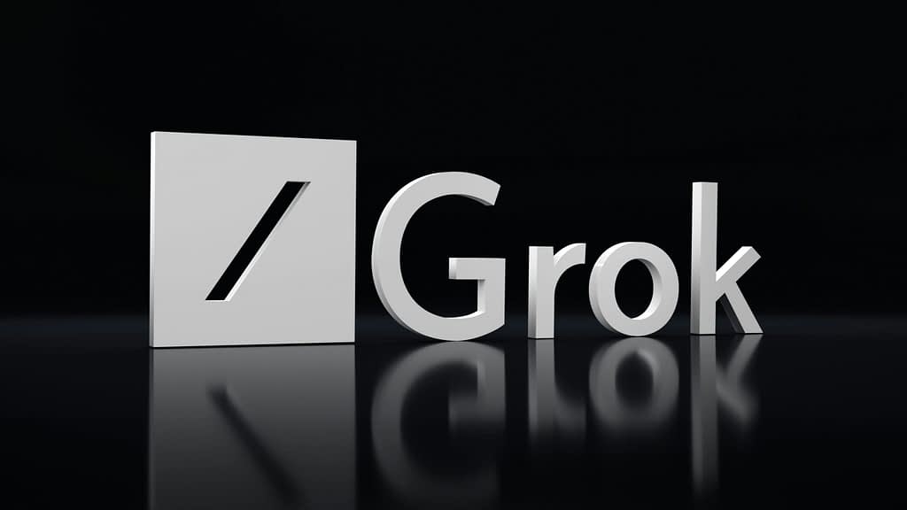Grok chatbot logo on dark background - xAI startup burns billion dollars monthly on artificial intelligence development