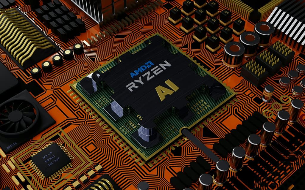 AMD AMD Ryzen AI processor on motherboard with advanced chips for artificial intelligence and machine learning