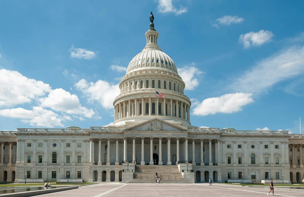 USA Senate The United States Capitol building in Washington, D.C., home of the U.S. Congress, under a blue sky.