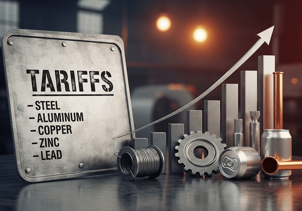 Metal Tariffs Trump expanded tariffs on steel and aluminum - metal materials and growth charts symbolize trade barriers impact on US economy