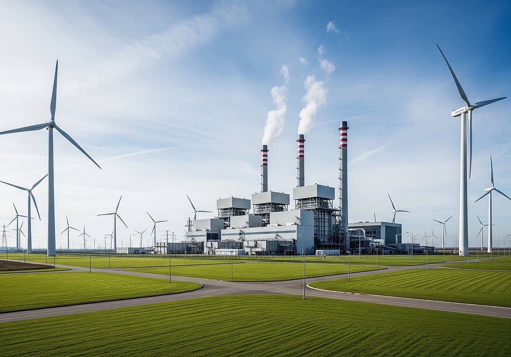 Gas power plant in bright daylight.