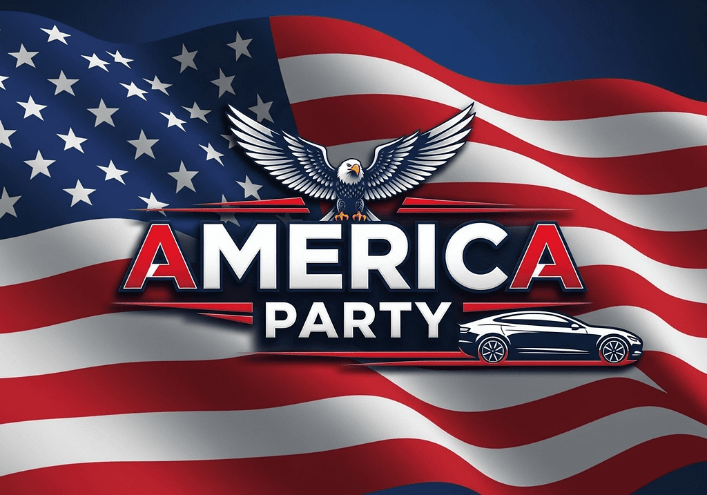 America party Elon Musk America Party logo with American flag and eagle - new political party after Trump conflict